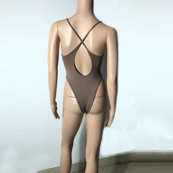 Giliai V kaklo Backless vienas gabalas bodysuit Playsuit aukštos sumažinti seksuali moteris juoda bodysuit moterų bodycon jumpsuit