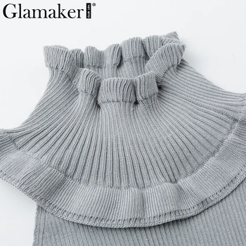Glamaker Pynimas šalto pečių golfo seksualus megztinis Moterims apynasrio ilgomis rankovėmis megztinis Megztas backless vasaros šalis megztinis
