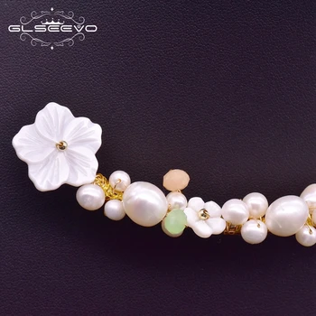 GLSEEVO Natūralus Baltas Perlas Gėlių Choker Karoliai Moterų Šalis Mados Dovana Pareiškimą Kristalų Prabanga Fine Jewelry GN0061-3