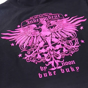 GOTH GIRL Grafinis Tees Moterų Gothic Punk Spausdinti Tutleneck ilgomis Rankovėmis Trumpą T-shirt Harajuku Streetwear Grunge Seksualus, Juodos spalvos Marškinėlius