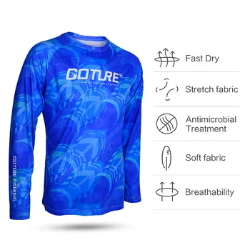 Goture Žvejybos Apranga Quick Dry Marškinėliai Vyrams ilgomis Rankovėmis T-shirt Anti-UV Kvėpuojantis Quick Dry Žvejybos T-marškinėliai, Drabužiai