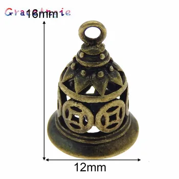 GraceAngie 03753 Antiqued Bronzos Tonas Derliaus Lydinio Senovės Monetų Bell bižuterijos Rasti Pakabukas Pakabukai 10PC