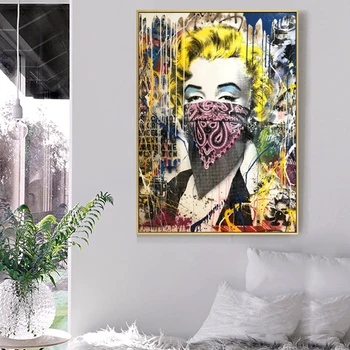 Grafiti Gatvės Pop Art Marilyn Monroe su Šydu Drobės Cuadros Tapybos Skandinavijos Afrikos Sienos Menas Nuotraukas Kambarį