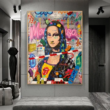 Grafiti Meno Mona Lisa Drobė Menas, Plakatų ir grafikos Šiuolaikinių Gatvės Meno kūrinius Juokinga, Paveikslas, Paveikslai ant Sienos, Namo, Cuadros