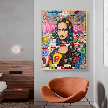 Grafiti Meno Mona Lisa Drobė Menas, Plakatų ir grafikos Šiuolaikinių Gatvės Meno kūrinius Juokinga, Paveikslas, Paveikslai ant Sienos, Namo, Cuadros