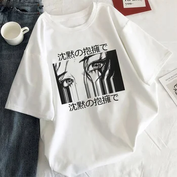 Graudus Mergina, Moteris, T-shirt Estetinės korėjos Stiliaus Grafikos Harajuku marškinėliai Tee Black Manga Anime Baltos spalvos moteriški marškinėliai Drabužių