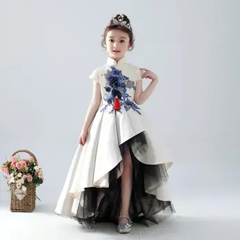 Graži Princesė suknelė Vaikai podiumo suknelė Kinų stiliaus priimančiosios fortepijonas kostiumas trumpomis rankovėmis gimtadienio suknelė mergaitėms tutu L307