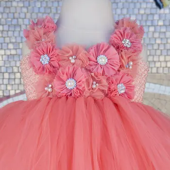Gražus Persikų, Gėlių mergaičių suknelės Vestuves Coral Flower Girl Persikų Tutu Suknelė Merginos Gimtadienis Apranga Baby Girl Drabužiai