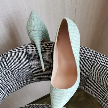 Gražus žalia gyvatė modelis moteris batai, merginos, sexy 12 cm aukštakulnius spausdinti kojų adatos (stiletai) vestuvių plius dydis 33 34 YG034 ROVICIYA