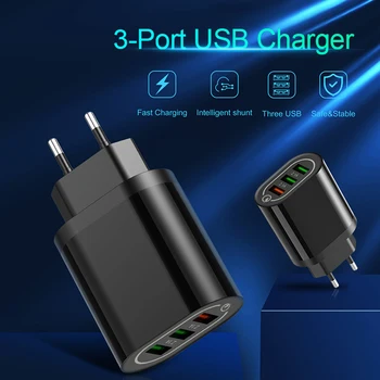 Greitai Įkrauti 3.0 3 Port USB 3A Max Smart Greitas Įkroviklis Kelionės Sieninis Įkroviklis Adapteris, Skirtas 
