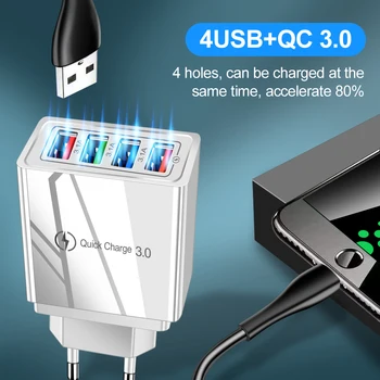Greitai Įkrauti 3.0 4 Port USB Mobiliojo Telefono Įkroviklis Greitai, Įkrovimo Nešiojamų Sienos Kroviklis su ES/JAV Kištuko Adapteris, Skirtas 
