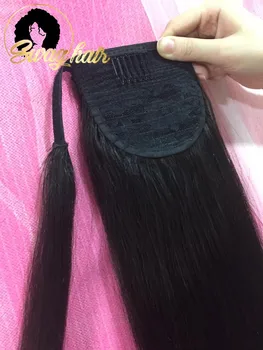Grobis Plaukai Tiesūs plaukai surišti į uodegą Wrap Aplink plaukai surišti į uodegą Brazilijos Žmogaus Remy Plaukų Įrašą Plaukų priauginimas Plaukų Neperdirbti