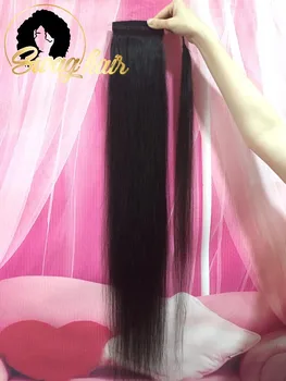 Grobis Plaukai Tiesūs plaukai surišti į uodegą Wrap Aplink plaukai surišti į uodegą Brazilijos Žmogaus Remy Plaukų Įrašą Plaukų priauginimas Plaukų Neperdirbti