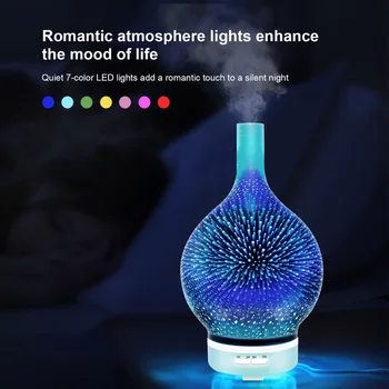 GRTCO 3D Fejerverkai Stiklo šalto Rūko Aromatas Oro Drėkintuvas su LED Nakties Šviesos eterinis Aliejus Difuzoriaus Rūkas Maker