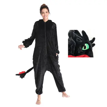 Gyvūnų Kigurumis Onesies Homewear Suaugusiųjų Animacinių Filmų Toothless Dragon Moterų Pajama Rompers Unisex Flanelė Sleepwear Onesie Jumpsuit