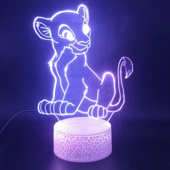 Gyvūnų Liūtas Karalius Nala 3D Lempos Animacinių filmų Geriausia Pardavimo Baterijos Valdomas Touch Sensor Spalvinga, su Nuotolinio Led Nakties Šviesos Lempos