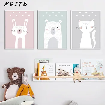 Gyvūnų Lokys, Kiškis Balionas Drobė Sienos Menas Spausdinti Animacinių Filmų Plakatų Darželio Tapybos Šiaurės Vaikas Apdailos Nuotrauką Kūdikio Miegamojo Puošimas