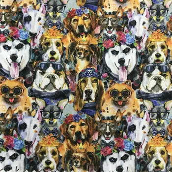 Gyvūnų šunų skaitmeninis atspausdintas medvilnės audinio audinio vaikams suknelė 