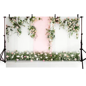 Gėlių fonas vestuvių nuotakos dušas fone fotografijos baltos ir rožinės spalvos fotosesiją naujagimiai, vaikai, portretas, photocall boda