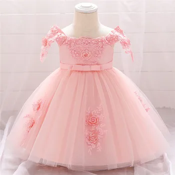 Gėlių Kūdikių, Mergaičių, Kūdikių Dress Karoliukai Shoulderless Baby Girl Vestuvių Suknelė Vaikai Šalis Vestidos Kūdikių Princesė 1 Metų Gimtadienis