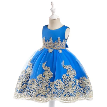 Gėlių Mergaičių Suknelės Iliuzija Mėlynos Spalvos Tiulio, Nėrinių Siuvinėjimo O-Kaklo Kelio Ilgis Kamuolys Suknelė Be Rankovių Vaikai Šalis Princesė Sijonas F079