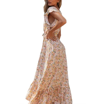 Gėlių Spausdinti Ilga Suknelė Boho Vasaros Vestidos Mygtukai Varčias Ponios Čigonų Maxi Suknelės Atsitiktinis Moterų 2020 M. Pavasarį Naujas