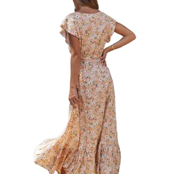Gėlių Spausdinti Ilga Suknelė Boho Vasaros Vestidos Mygtukai Varčias Ponios Čigonų Maxi Suknelės Atsitiktinis Moterų 2020 M. Pavasarį Naujas