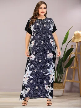 Gėlių Spausdinti Ilgas, Maxi Suknelė 2020 M. Vasaros Drabužių Moterims Mados Plius Dydis-trumpomis Rankovėmis, Musulmonų ir Islamo 