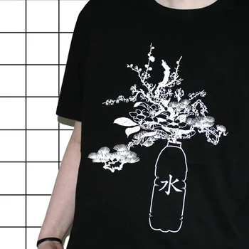 HAHAYULE-JBH Likti Hidratuotas Moterų Gražus Grafinis T-Shirt Japonijos Harajuku Stiliaus Mados Tee Atsitiktinis Negabaritinių Juodi Marškinėliai
