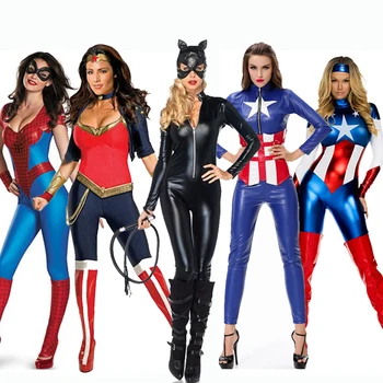 Halloween kostiumai, moterims, Cosplay kostiumų Kapitonas Amerika Catwoman Superwoman Švenčių fantasia infantil