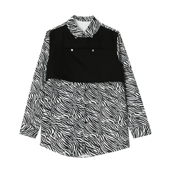 Han Vyrų rudens kailis zebra modelis netikrą dviejų dalių marškinėliai susiuvimo laisvi marškinėliai