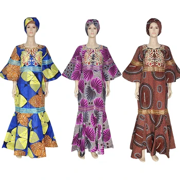 H&D Ankara Vaškas Suknelės Moterims Afrikos Vaškas Spausdinti Batikos Ilga Suknelė Siuvinėjimas Aukso Raukiniai Suknelė Vestidos Elegantes Africanos