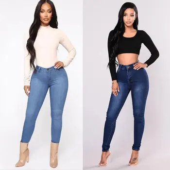 HAOOHU 2020 nauji moteriški džinsai kelnės mados high street atsitiktinis, kietas aukšto juosmens stora ruožas slim seksualus džinsinio visą Pieštuku Kelnės