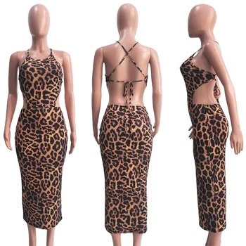 HAOYUAN Plius Dydis Cheetah Leopard Bodycon Suknelė Moterims Vasaros Vestidos Backless Tvarstis Negabaritinių Seksualus Šalies Klubas 