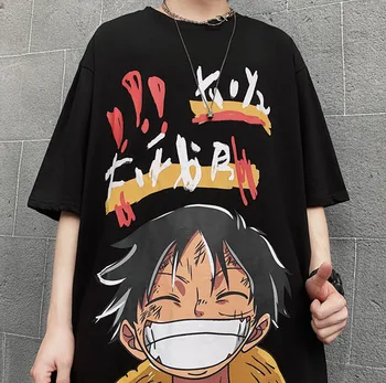 Harajuku Grafinis Marškinėliai Vyrams, Moterims Streetwear Anime One Piece Luffy Marškinėlius Vasaros trumpomis Rankovėmis Ulzzang Hip-Hop Tee Viršūnės