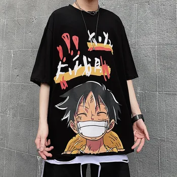 Harajuku Grafinis Marškinėliai Vyrams, Moterims Streetwear Anime One Piece Luffy Marškinėlius Vasaros trumpomis Rankovėmis Ulzzang Hip-Hop Tee Viršūnės