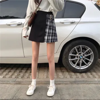 Harajuku Sijonai punk japonijos pledas sijonas juodas sijonas, Gotikos Streetwear Didelis Juosmens Mados Trumpas Pledas Sijonas Klostuotas Mini Sijonai