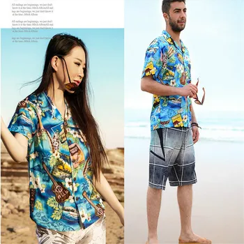Havajų Marškinėliai trumpomis Rankovėmis Vasarą Meilužis Pora Paplūdimys Marškinėliai JAV Dydžio Medvilnės Gėlių Spausdinti Atsitiktinis Marškinėliai Vyrams Ir Moterims A798