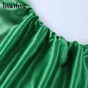 Hawthaw Moteris Rudens-Žiemos Šalies Klubas Satino Slim Soild Spalva Atviros Šakių Splitas Suknelė Sundress 2020 M. Rudenį Drabužių Streetwear