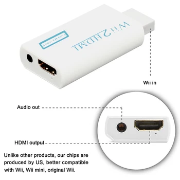 HD 1080P Wii į HDMI Adapteris Keitiklis Wii2 HDMI Konverteris, 3,5 mm Garso Išvestis, PC HDTV Ekranas