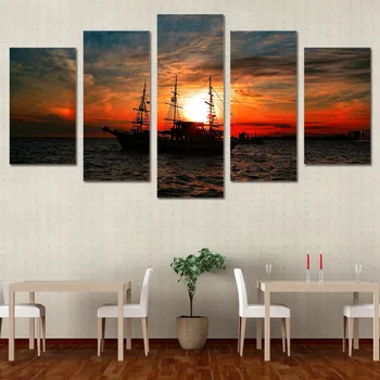 HD Atspausdinta 5 gabalas sienos menas drobė paveikslų marina vandenyno valtis saulėlydžio debesys sienų papuošimai kambarį drobė meno ny-6227