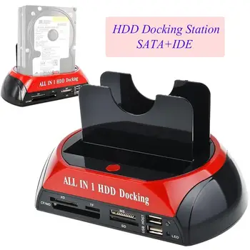 HDD Docking Station IDE SATA USB Dual Klonas Kietąjį Diską Kortelės Daugiafunkcinis Reader Plastiko, Cemento HDD Docking Statio Su ES Plug