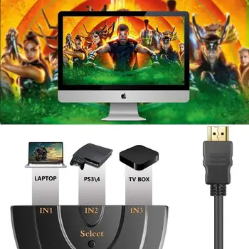HDMI suderinamus Splitter 4K*2K 3 Uostus, Mini Switcher Kabelis 1.4 b 1080P DVD HDTV Xbox PS3, PS4 3 in 1 out Port Hub HDMI Jungiklis