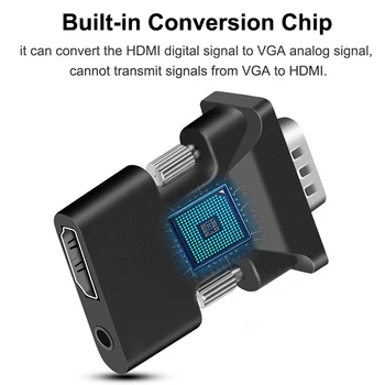 HDMI į VGA Adapteris su Garso uostas 1080P Skaitmeninio Į Analoginį Garso ir Vaizdo Konverteris, 3.5 mm lizdas Skirtas KOMPIUTERIO, Nešiojamojo kompiuterio, TELEVIZORIAUS Ekranas, Projektorius