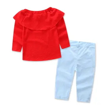 Helen115 Vaikams Baby Girl Drabužių Raudona Long Sleeve T-shirt+džinsinio Džinsus, Kelnes Apranga Nustatyti 1-7years