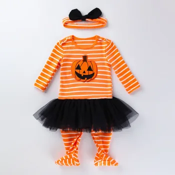 Helovinas kostiumas kūdikių naujagimių mergina romper ilgomis rankovėmis baby girl nėrinių rompers moliūgų baby girl kostiumas naujas gimęs drabužius 2vnt