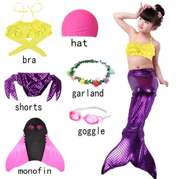 Helovinas Vaikams Undinėlės Uodegos Plaukimo Undinėlės uodegos Monofin Mergaičių Kostiumai Swimmable maudymosi kostiumėlį su Bikini Flipper