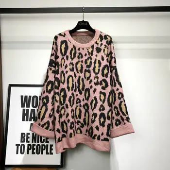 Heydress 2019 Leopard Džemperis Moterims, O Kaklo, Ilgomis Rankovėmis Puloveriai Derliaus Prarasti Viršūnes Korėjos Naujas Mados Streetwear Traukti Femme