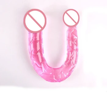 Hieha Želė Dvivietis Vadovas Tikrovišką vibratorių minkštas ilgai dual penis penis moterų masturbacija Suaugusiųjų Sekso Žaislai moterims, lesbiečių sekso žaidimas