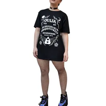 Hillbilly Moterų Gothic Black T-Shirt Grunge Grobis Negabaritinių Grafinis Tees Trumpomis Rankovėmis Vasarą Apvalios Kaklo Viršūnes Helovinas Drabužiai.
